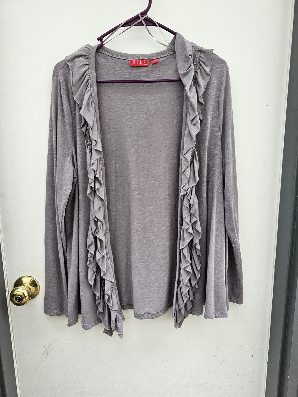 Elle Mauve Ruffle-Trim Open Cardigan